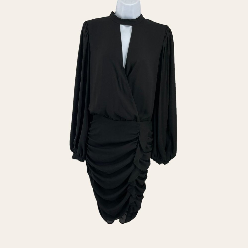 Krisa‎ Revolve Black Ruched Dress Long Sleeve Keyhole